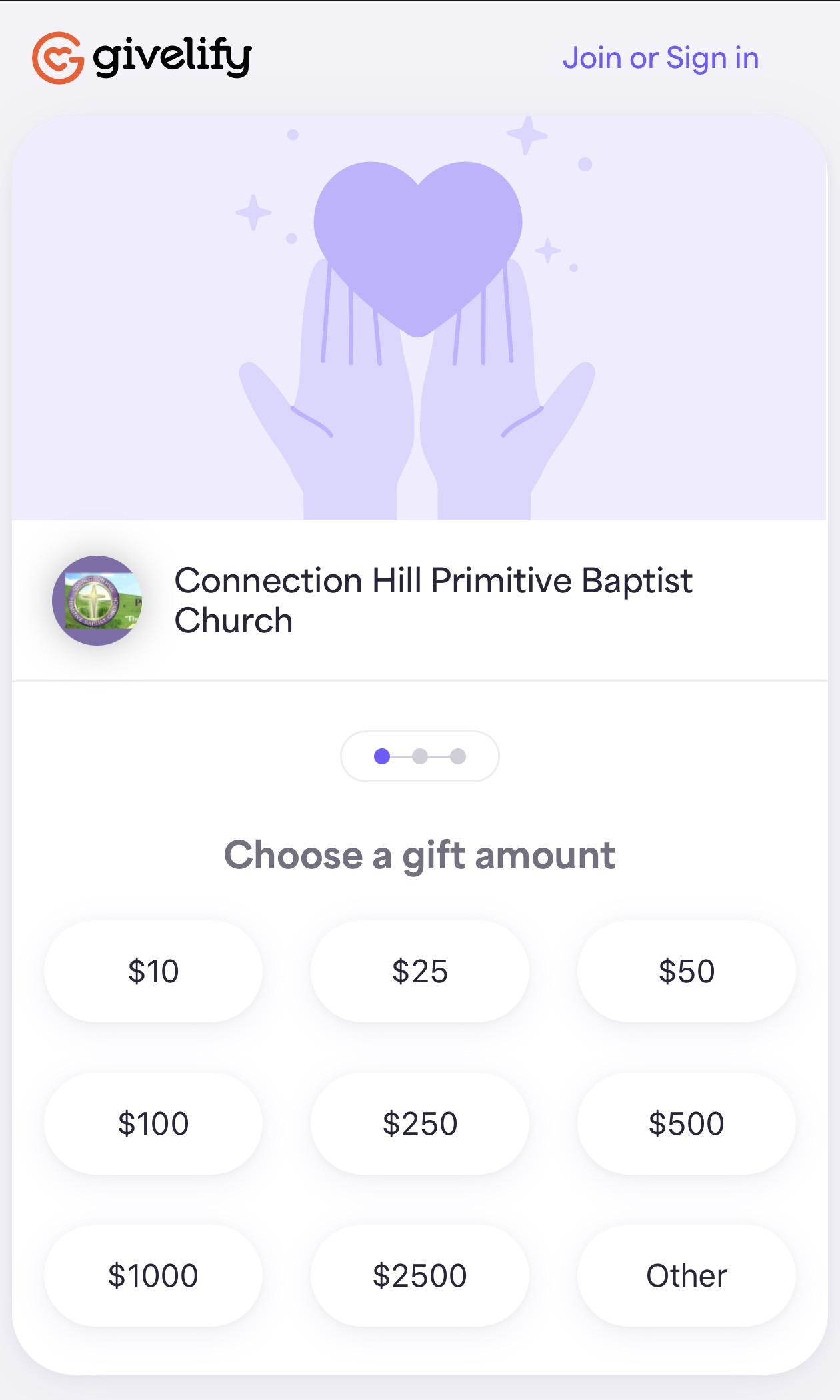 screenshot of givelify online giving app